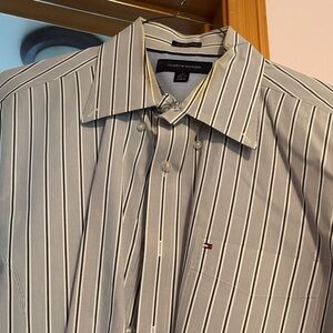 Tommy Hilfiger and Eddie Bauer Men’s White (2 Shirts) with Black Pinstripes